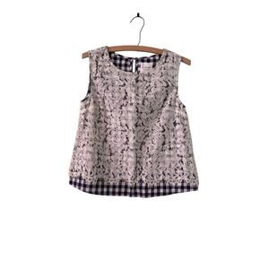 Ray BEAMS Women's Size 1 White Navy Lace Sleeveless Tank Top/Shirt